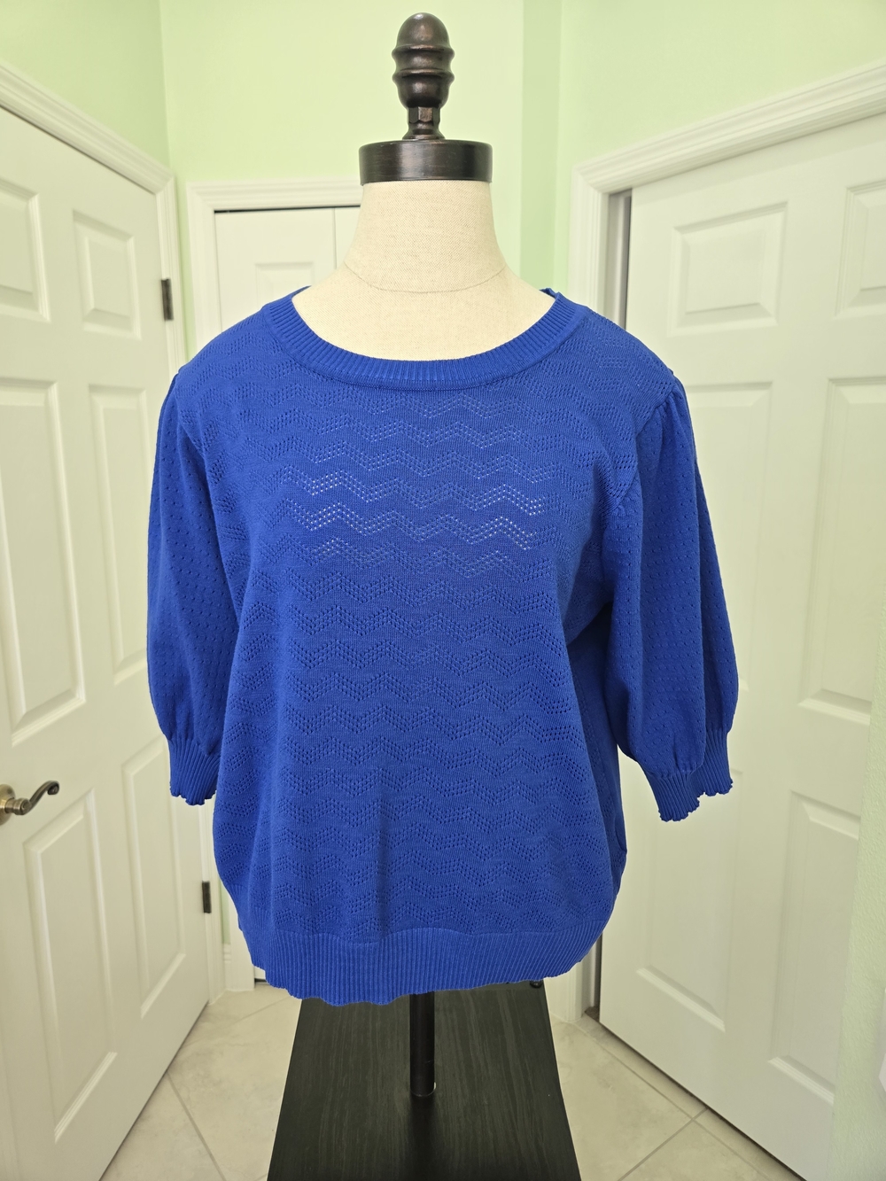 Zac & Rachel Royal Blue Knit Scoop-Neck Pullover L Basics Classic Everyday Wear